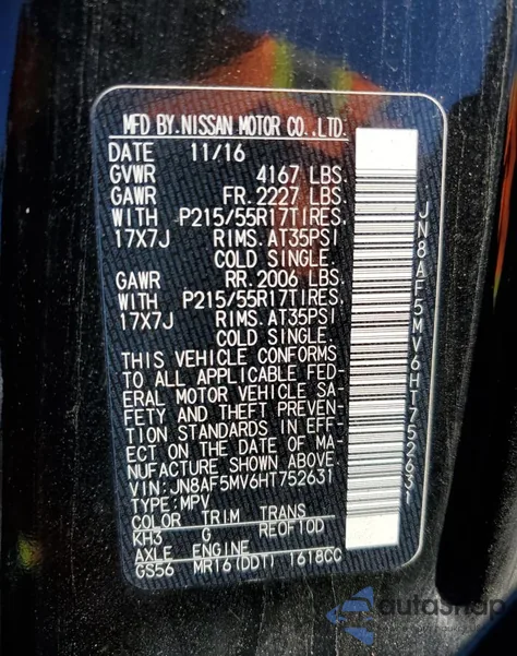 2017 Nissan Juke S from USA, damaged, VIN JN8AF5MV6HT752631